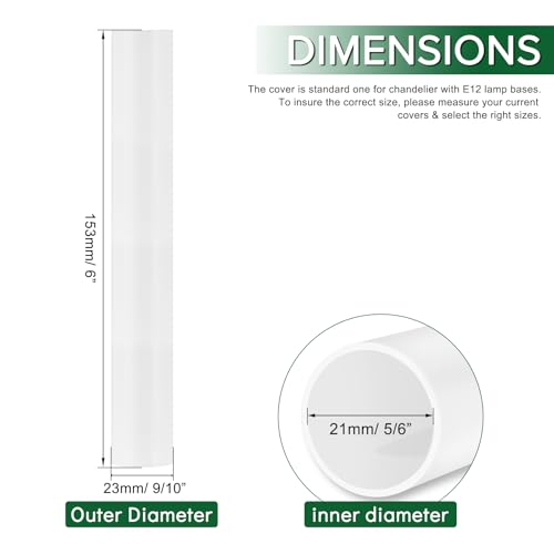 EMNOOTI 6 Inch Tall White Plastic Candle Covers Sleeves,Chandelier Socket Sleeves,Candelabra Base E12 Socket Covers Set of 6 - Image 3