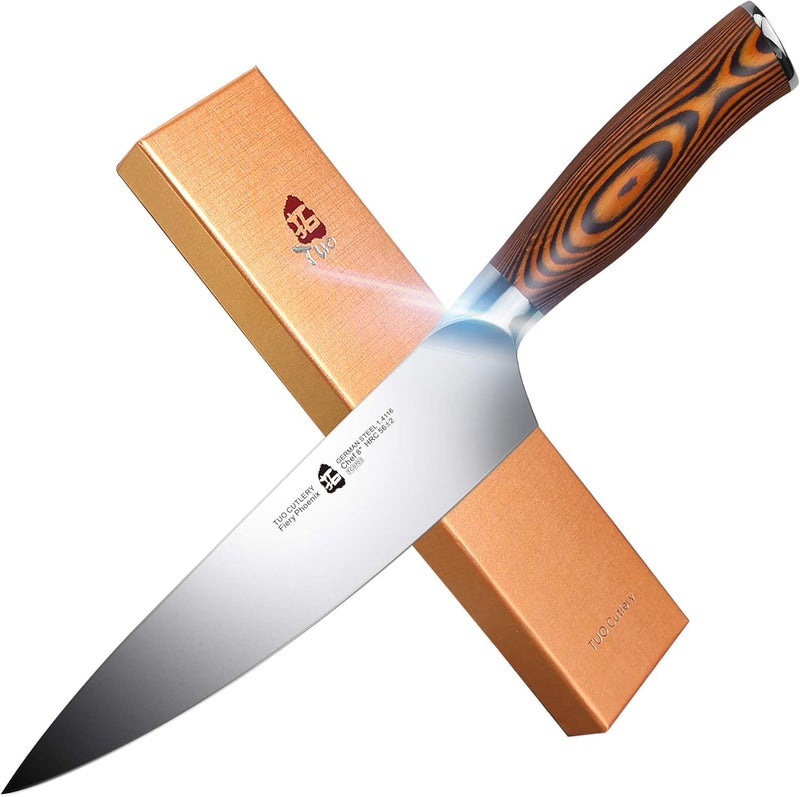 TUO Chef Knife 8 inch Kitchen Knives German High Carbon Stainless Steel Professional Sharp Chopping Knife Chefs Knife with Pakkawood Handle and Gift Packaging