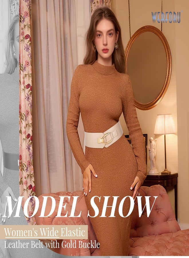 WERFORU Women Wide Elastic Belt Women Fashion Wide Belt with Gold Buckle Ladie Thick Waistbelt for Dresses - Image 3