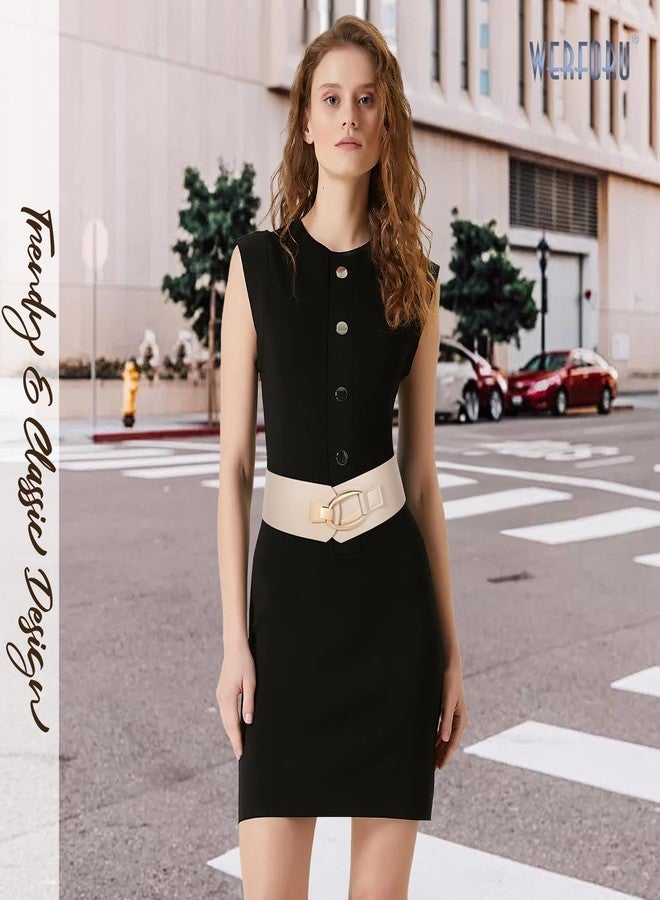WERFORU Women Wide Elastic Belt Women Fashion Wide Belt with Gold Buckle Ladie Thick Waistbelt for Dresses - Image 4