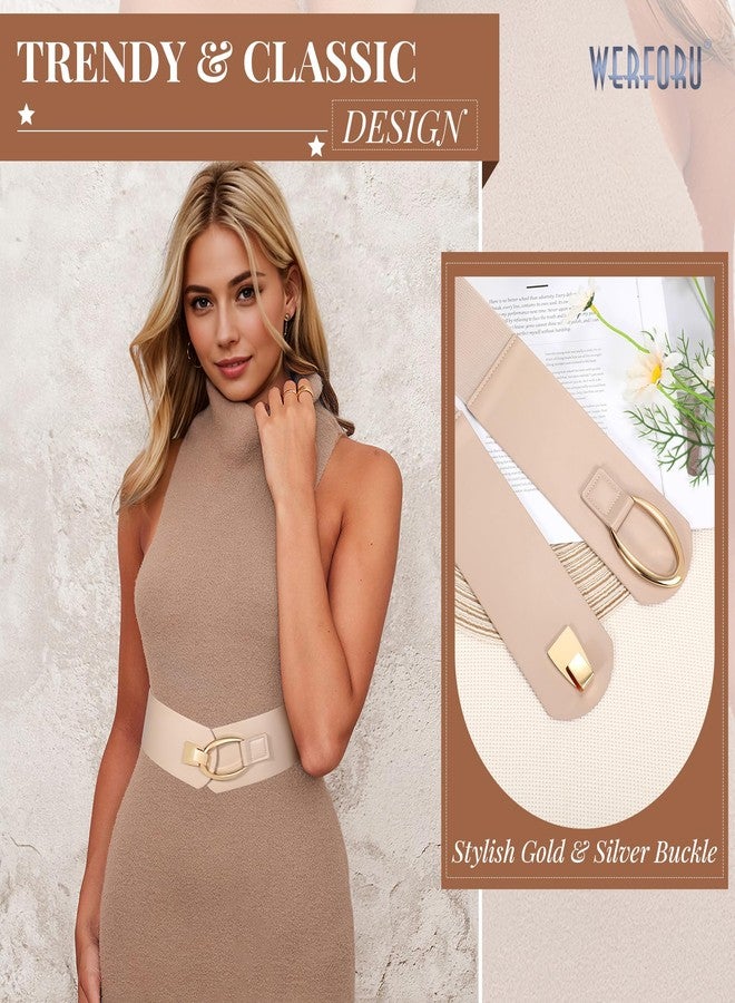 WERFORU Women Wide Elastic Belt Women Fashion Wide Belt with Gold Buckle Ladie Thick Waistbelt for Dresses - Image 2