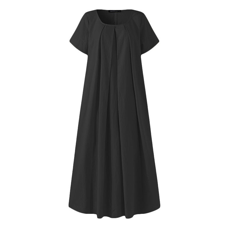 Cross-border 2023 New Summer Casual Elegant Womens U-collar Loose Flesh Covering Slim Large Pendulum dress Trendy Black  - Image 1