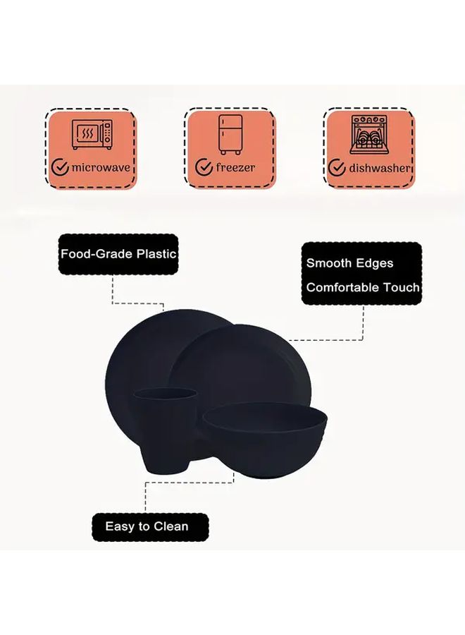 4 Piece Black Shatterproof Plastic Dinnerware Set Heavy Duty Pp Plates Bowl Cup Dishwasher Microwave Safe - Image 4
