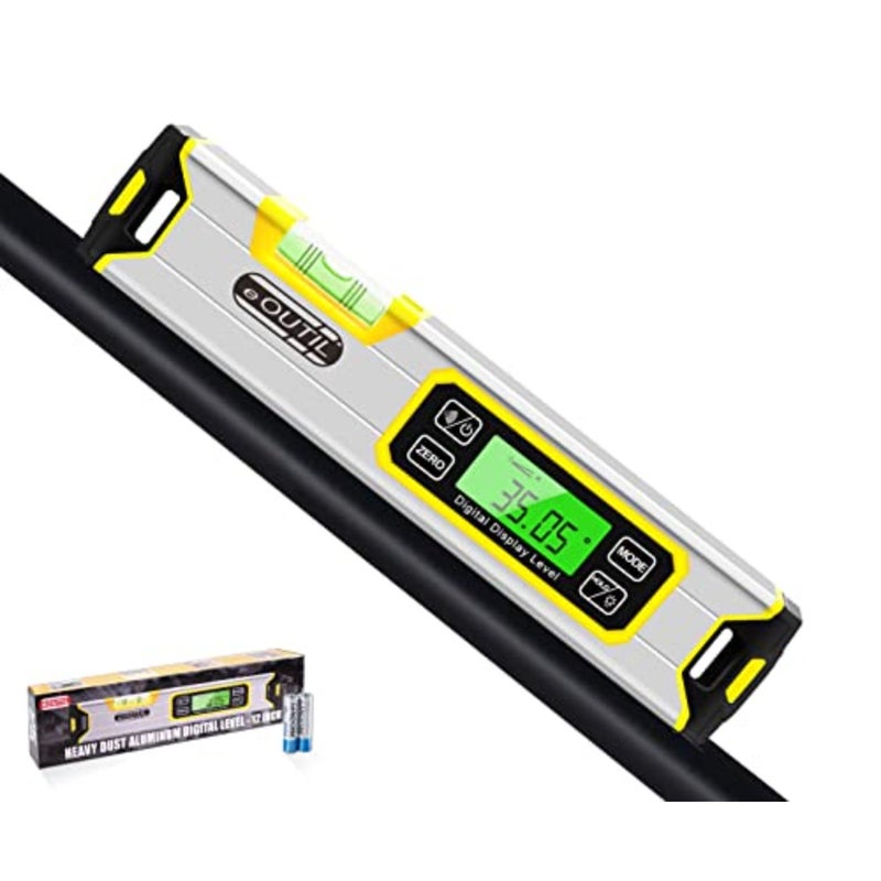 12-Inch Digital Torpedo Level and Protractor Aluminum Inclinometer Angle Finder with Backlight LED Display and V-Groove Magnetic Base, IP54 Dust/Water Resistant Smart Level - Image 1