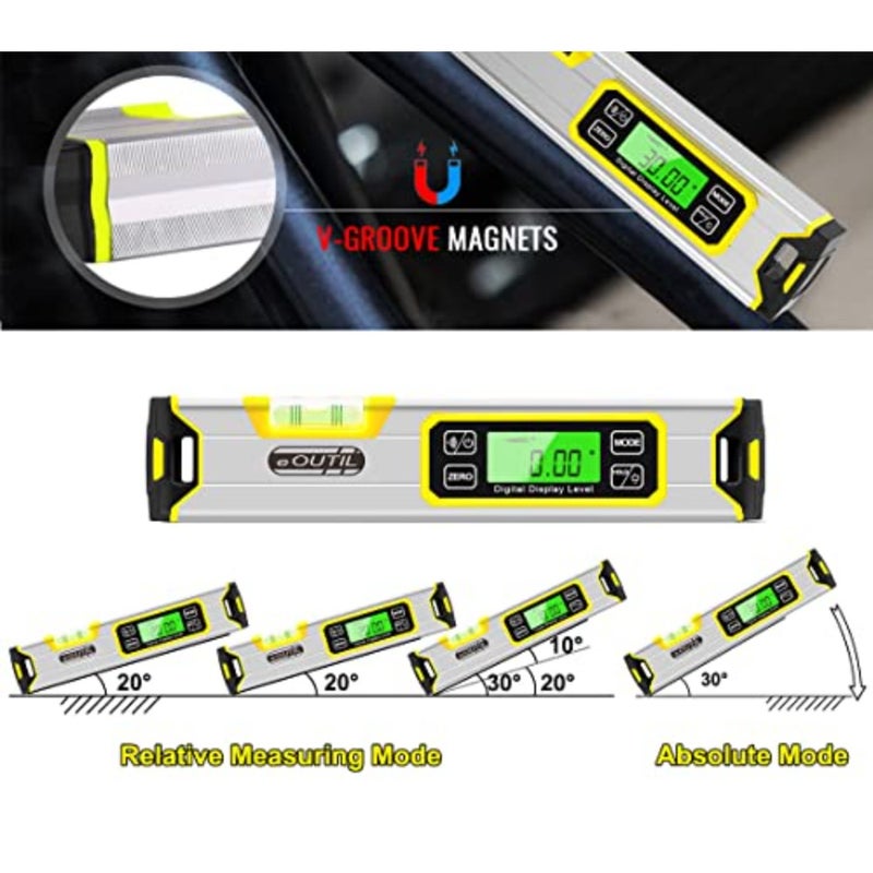 12-Inch Digital Torpedo Level and Protractor Aluminum Inclinometer Angle Finder with Backlight LED Display and V-Groove Magnetic Base, IP54 Dust/Water Resistant Smart Level - Image 4