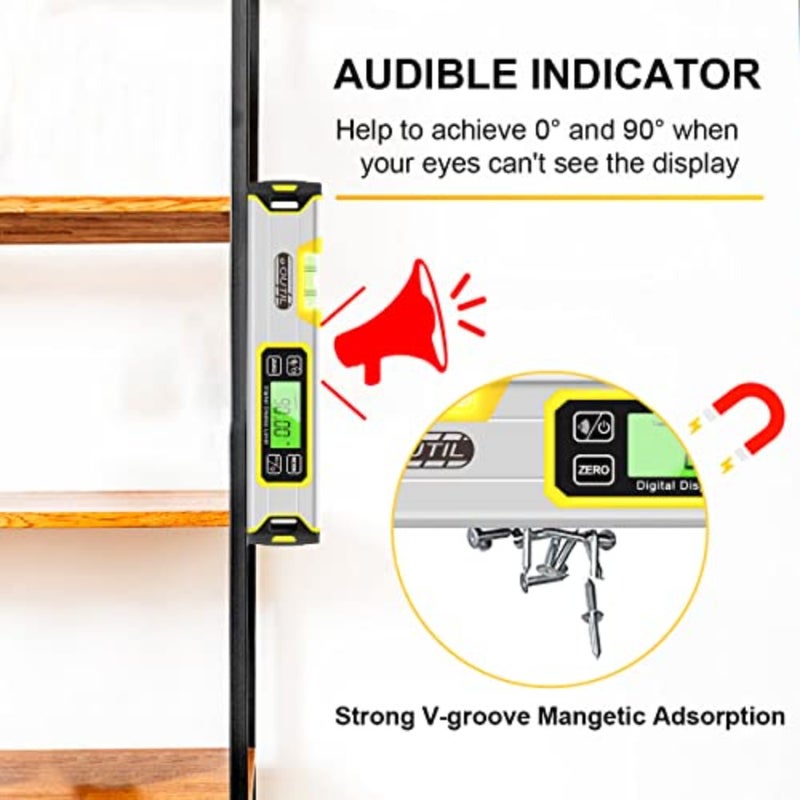 12-Inch Digital Torpedo Level and Protractor Aluminum Inclinometer Angle Finder with Backlight LED Display and V-Groove Magnetic Base, IP54 Dust/Water Resistant Smart Level - Image 2
