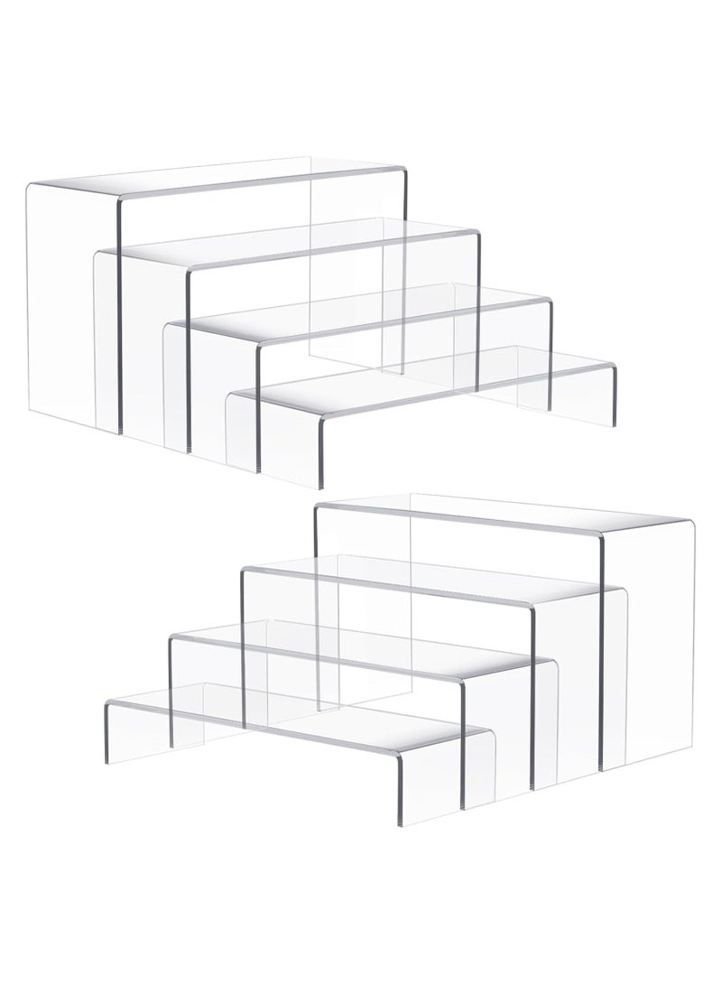 TPGP 8 Pieces Acrylic Risers, 4 Tier (2 Set) Clear Rectangle Acrylic Showcase/Tabletop Display Stand, 4" Wide Display Risers - Image 1