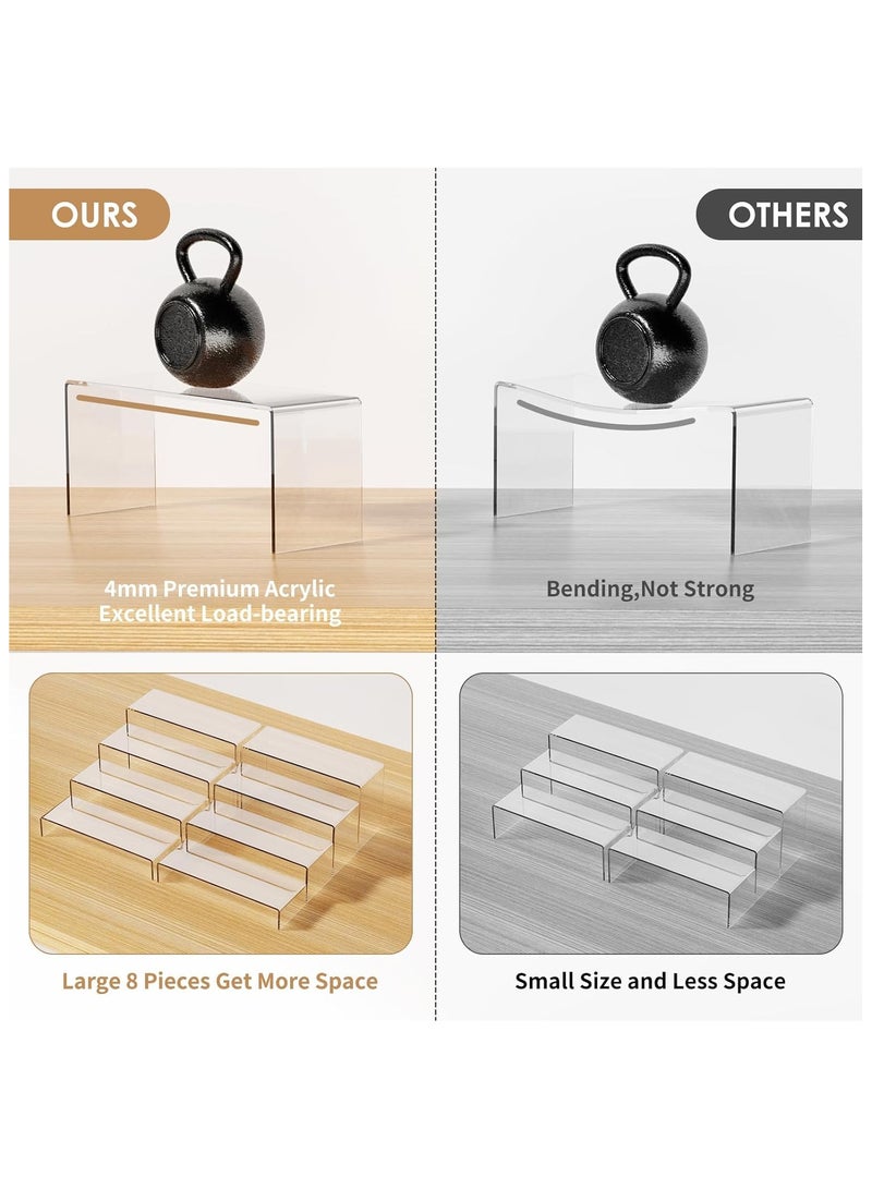 TPGP 8 Pieces Acrylic Risers, 4 Tier (2 Set) Clear Rectangle Acrylic Showcase/Tabletop Display Stand, 4" Wide Display Risers - Image 4