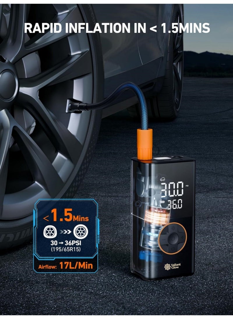Valiant Glow (Emergency Off Road Backup) Air compressor tire inflator (4 nozzles) | Portable cordless bicycle pump | with digital dual-value display | 150 PSI car tire pump with LED light | Suitable for cars, motorcycles, bicycles, balls, inflatable mattresses, pool floats, and vacuum bags. - Image 3
