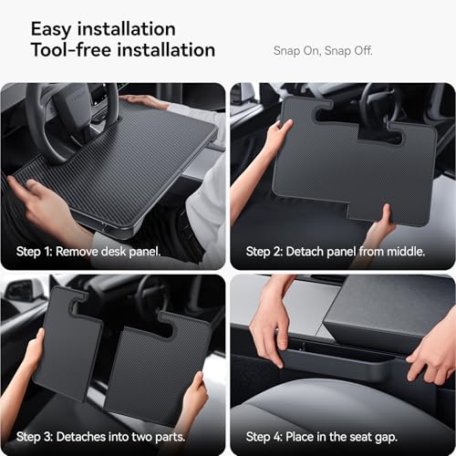 YONZEE 2in1 Car Steering Wheel Desk Tray Car Seat Gap Filler Organizer Foldable Carbon Fiber Look Table for Laptop Eating Food Writing for Standard Round Steering Wheels - Image 3