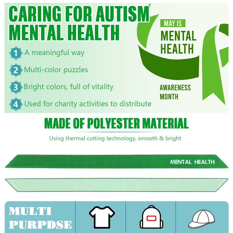 Hanaive 150 Pcs Mental Health Awareness Ribbons Green Satin Fabric Ribbons with Safety Pins Mental Health Awareness Items for Charity Public Social Event Welfare Supplies - Image 4