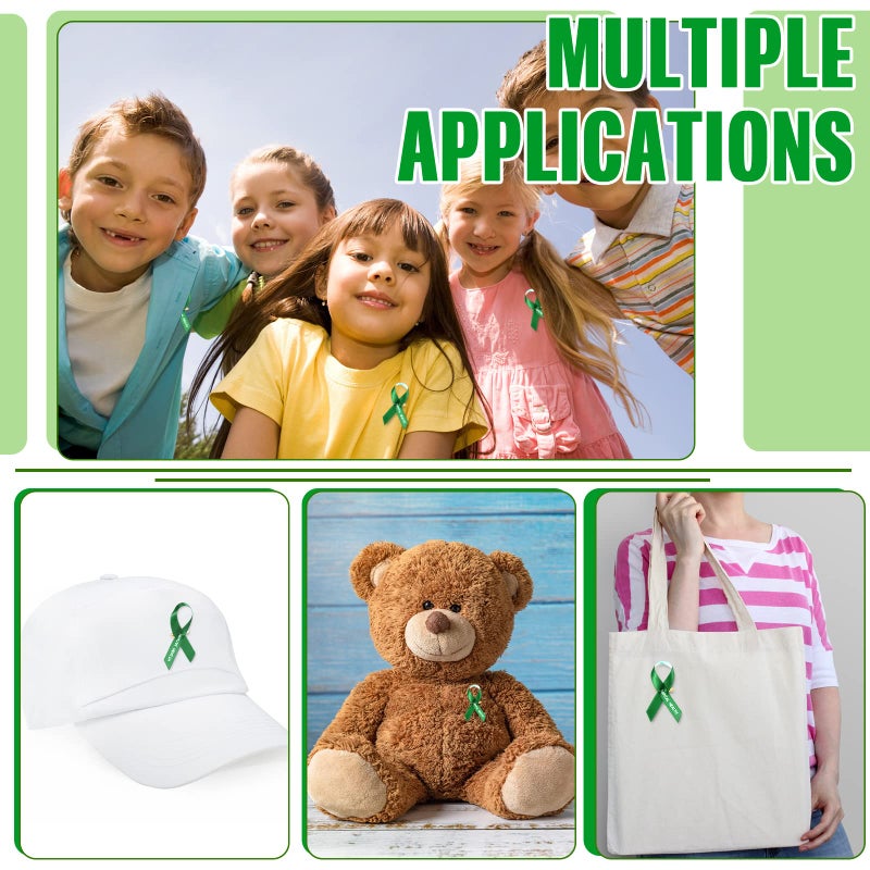 Hanaive 150 Pcs Mental Health Awareness Ribbons Green Satin Fabric Ribbons with Safety Pins Mental Health Awareness Items for Charity Public Social Event Welfare Supplies - Image 5