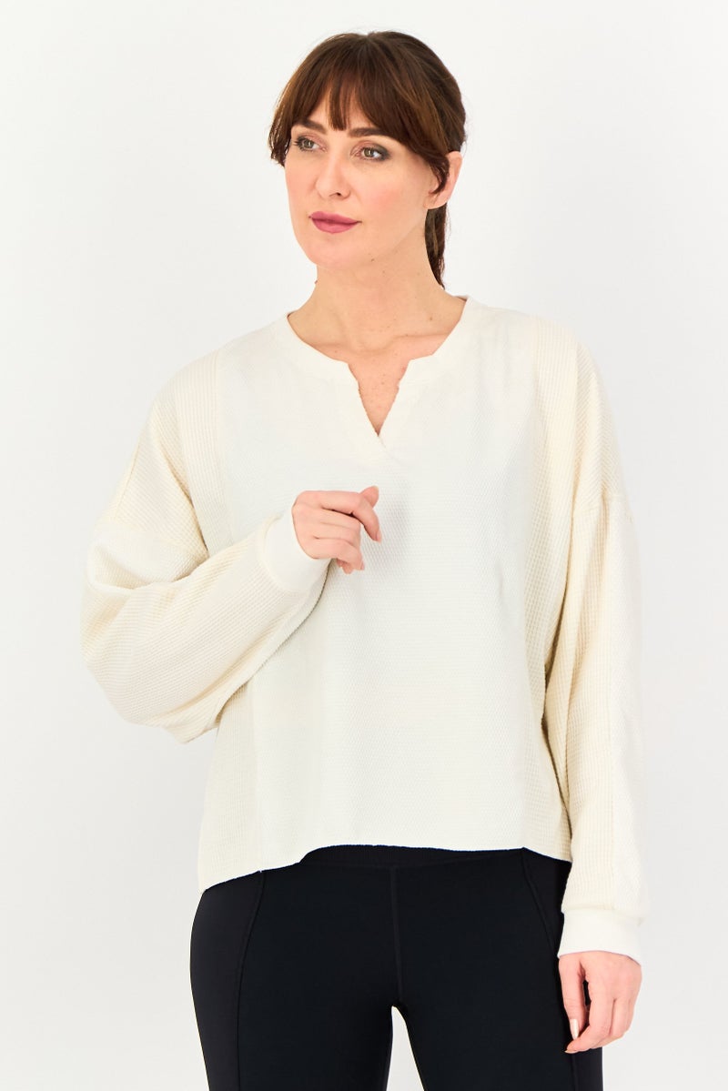 Nike Women Loose Fit Long Sleeve Outdoor Sweater, Cream - Image 1