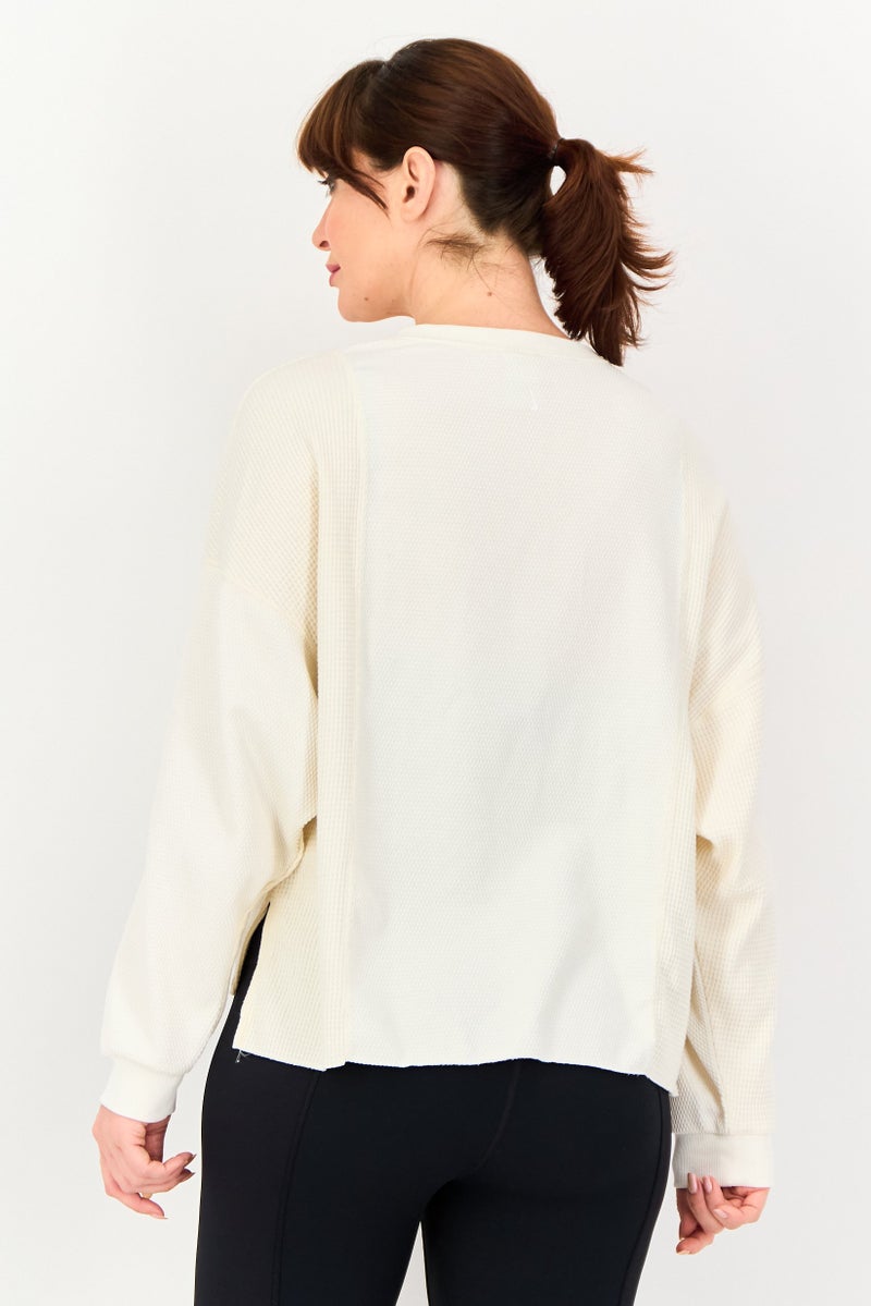 Nike Women Loose Fit Long Sleeve Outdoor Sweater, Cream - Image 3