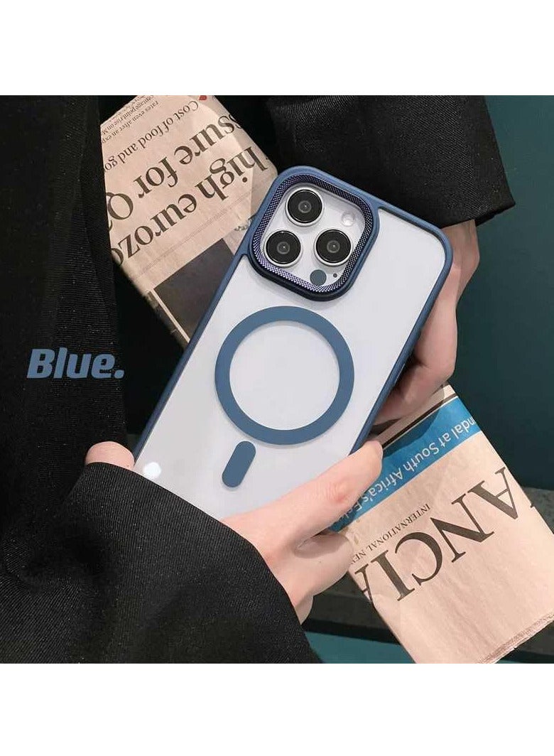 Luxury Metal Lens Camera Protection Magsafe Phone Case for iPhone 13 Pro Max Wireless Charging Cover - Clear Back Slim -Blue - Image 2