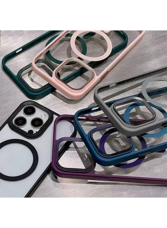 Luxury Metal Lens Camera Protection Magsafe Phone Case for iPhone 13 Pro Max Wireless Charging Cover - Clear Back Slim -Blue - Image 3