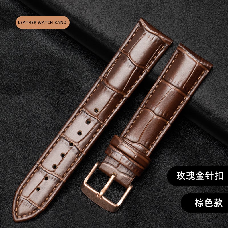 Factory wholesale double-sided leather strap first layer cowhide metal pin buckle men's and women's leather watch chain accessories square buckle - Image 1