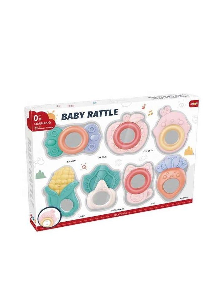 null - This 7-piece set of infant chew toys combines pendants and teething rings specially designed for toddlers. Made from safe, BPA-free materials, these toys feature attractive colors and various shapes such as fruits and vegetables that help stimulate baby's visual and tactile senses. - Image 1