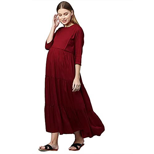 MomToBe Women's Rayon Maxi Solid Maternity Dress (1021mtbmrnsolidd-l_Maroon_Large) - Image 1