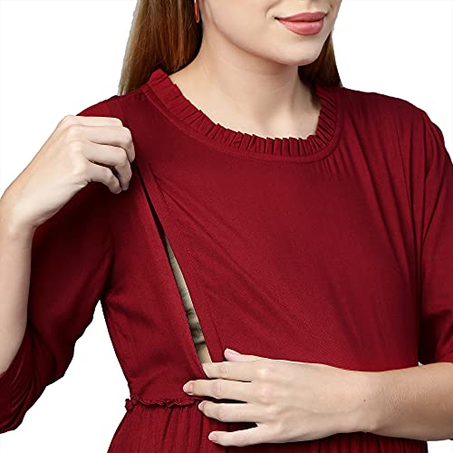 MomToBe Women's Rayon Maxi Solid Maternity Dress (1021mtbmrnsolidd-l_Maroon_Large) - Image 5