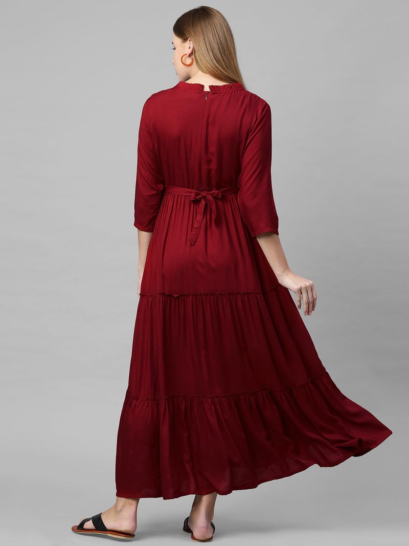 MomToBe Women's Rayon Maxi Solid Maternity Dress (1021mtbmrnsolidd-l_Maroon_Large) - Image 4