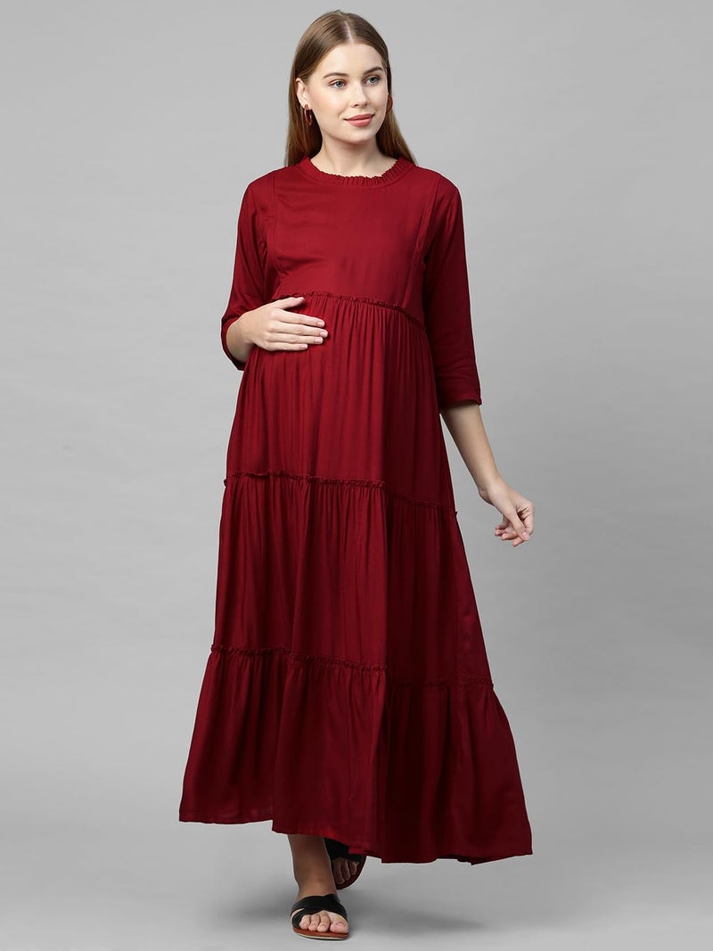 MomToBe Women's Rayon Maxi Solid Maternity Dress (1021mtbmrnsolidd-l_Maroon_Large) - Image 2