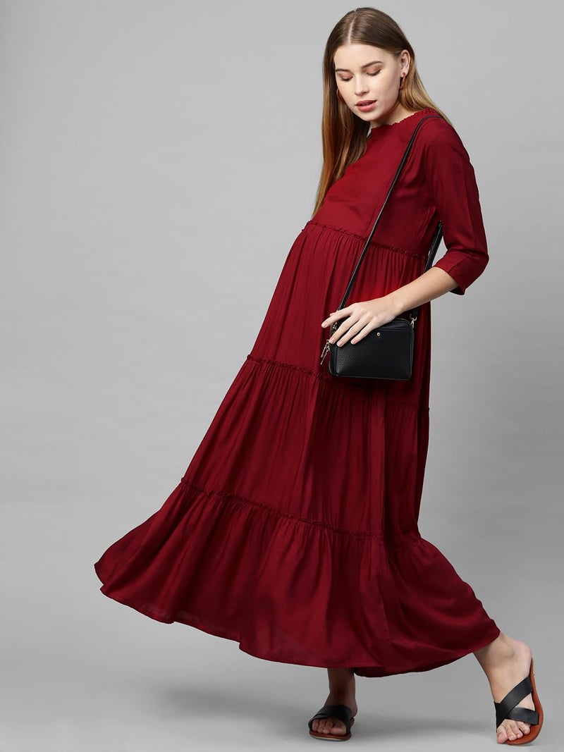 MomToBe Women's Rayon Maxi Solid Maternity Dress (1021mtbmrnsolidd-l_Maroon_Large) - Image 3