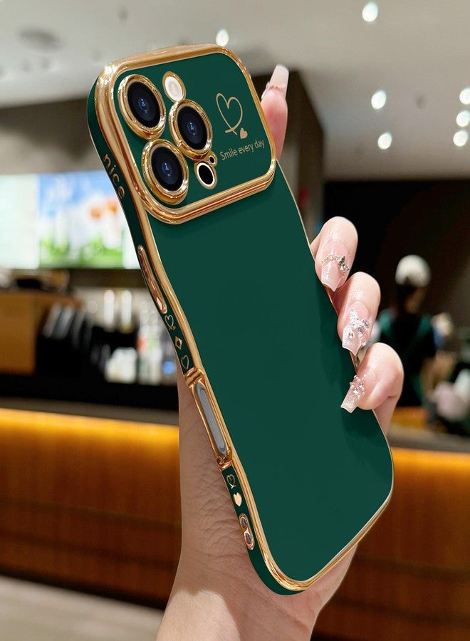 جراب LCHULLE لهاتف iPhone 16 Pro Max للنساء والفتيات، بتصميم مموج لطيف وشكل حلزوني مع غطاء حماية للكاميرا على شكل قلب، مطلي بطلاء فاخر ومقاوم للصدمات، متوفر باللون الأخضر الداكن. - Image 2