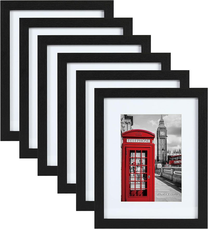 PEALSN 11x14 Picture Frame Set of 6, Display Pictures 8x10 with Mat or 11x14 Without Mat for Wall Mounting or Table Top Display, Photo Frames Collage for Wall Decor, Black Woodgrain. - Image 1