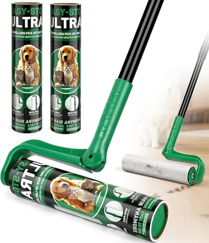 VOUBIEN 10" Large Lint Roller for Pet Hair Extra Sticky, Long Handle Floor Sticky Rollers with Big Lint Roller Refills for Cleaning Carpets, Cars, Furniture,Clothing, and Pet Hair,Green - Image 1