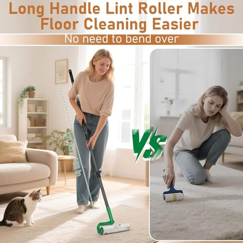 VOUBIEN 10" Large Lint Roller for Pet Hair Extra Sticky, Long Handle Floor Sticky Rollers with Big Lint Roller Refills for Cleaning Carpets, Cars, Furniture,Clothing, and Pet Hair,Green - Image 5