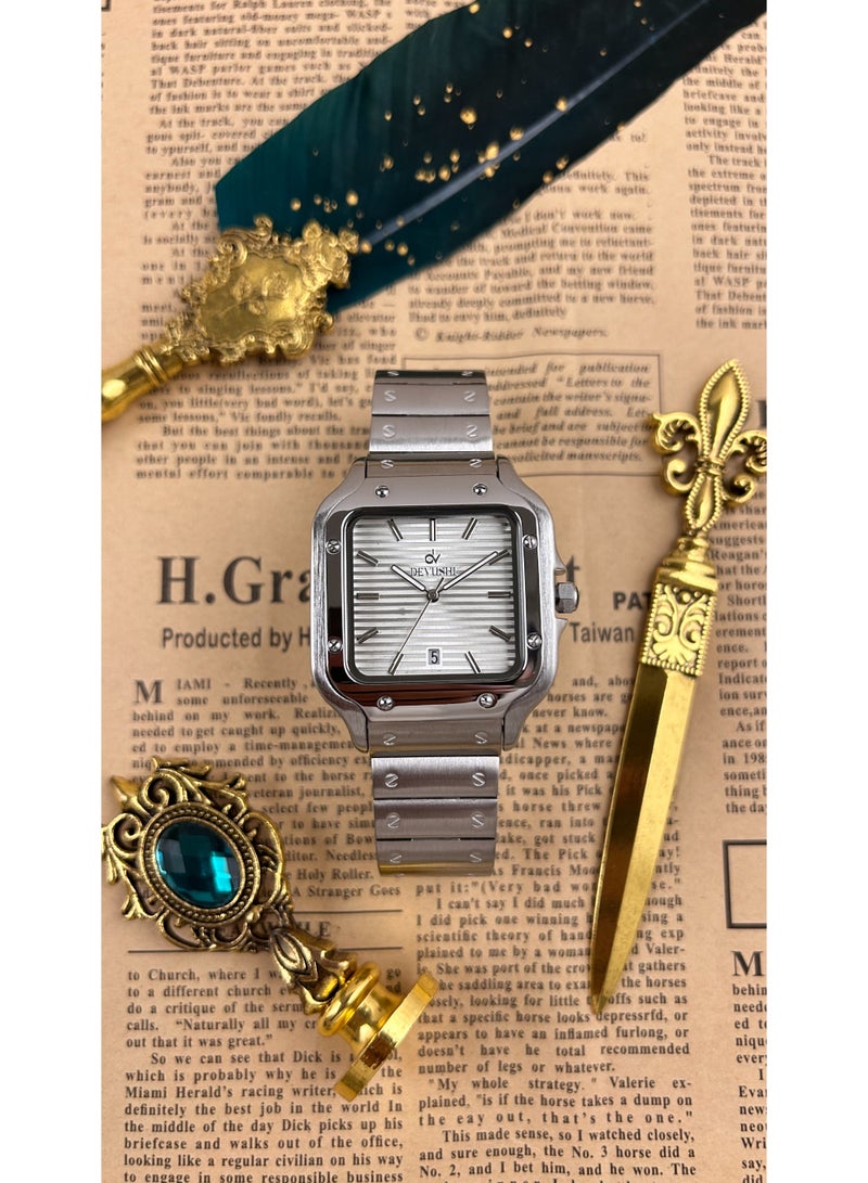 ديفوشي ساعة ديفوشي رجالية فاخرة – تصميم مربع فضي – مقاومة للماء مع ضمان سنتين - Image 4