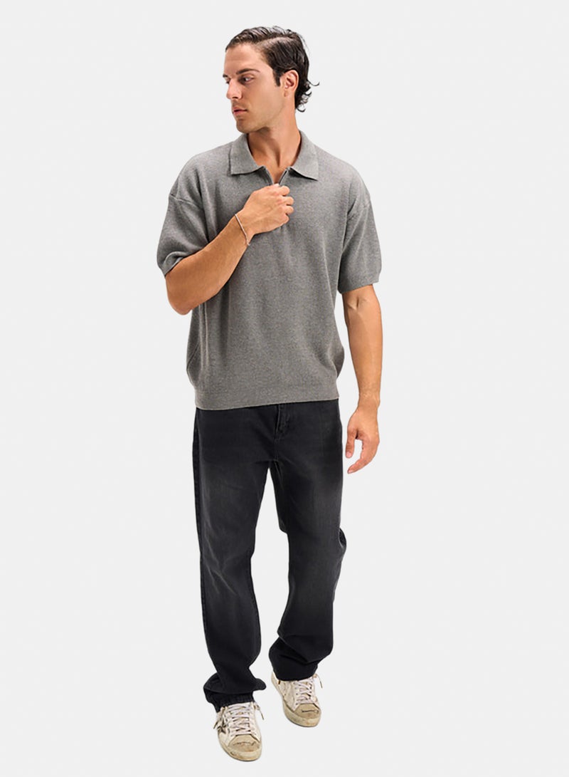 Grey Basic Quarter Zipper T-shirt