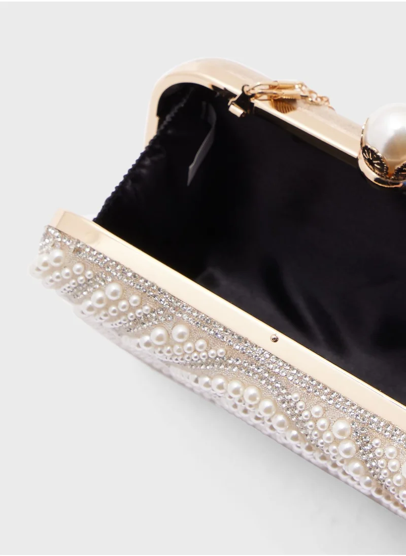 Khizana Diamante Pearl Box Clutch Bag