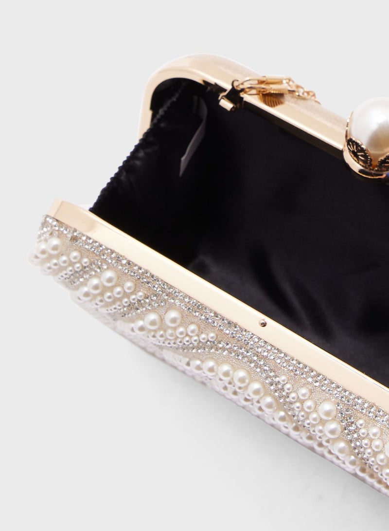 خزانة حقيبة يد كلاتش بحلية اللؤلؤ الماسي - Image 5