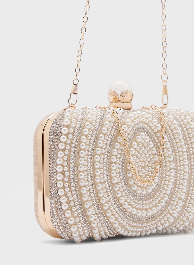 خزانة حقيبة يد كلاتش بحلية اللؤلؤ الماسي - Image 4
