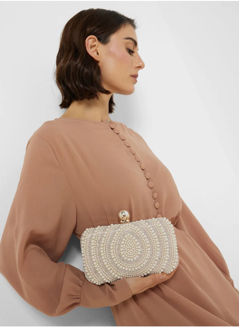 Khizana Diamante Pearl Box Clutch Bag