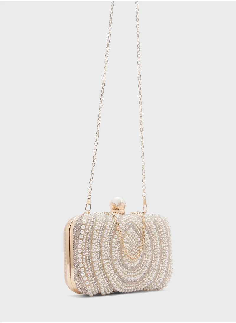 Khizana Diamante Pearl Box Clutch Bag