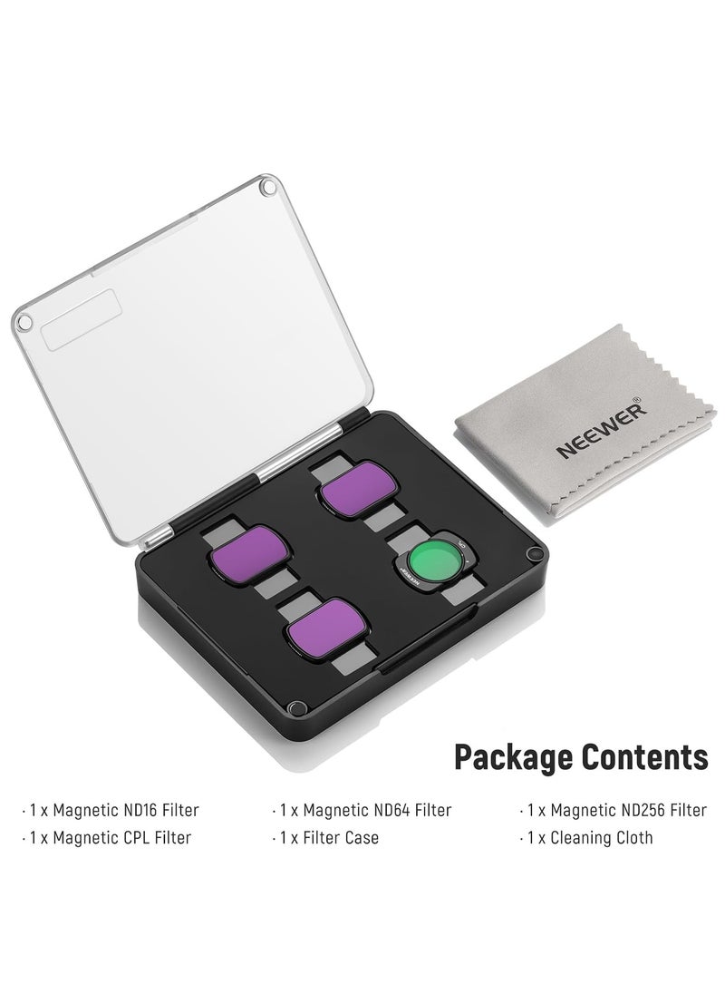 DJI OSMO Pocket 3 (CPL ND16 ND64 ND256)4Pack Filter Kit Compatible with DJI OSMO Pocket 3 Creator Combo Accessories Magnetic Action Camera Neutral Density Polarising Filter Optical Glass Aluminum Frame