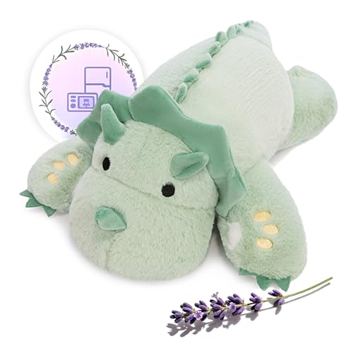 KOWSI Microwavable 2 LB Weighted Stuffed Triceratops Animals Plush 16 Inch Heated Dinosaur Plushie for Warmth Comfort Light Green Dino Squished Pillow Cute Soft Toy for Adults Children - Image 1