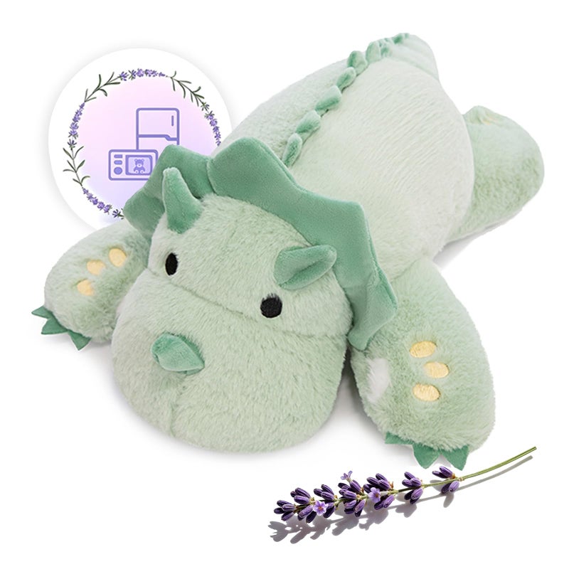 KOWSI Microwavable 2 LB Weighted Stuffed Triceratops Animals Plush 16 Inch Heated Dinosaur Plushie for Warmth Comfort Light Green Dino Squished Pillow Cute Soft Toy for Adults Children - Image 2