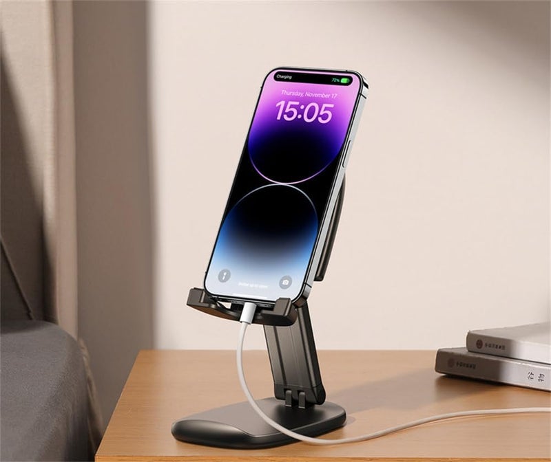 حامل هاتف قابل للطي للمكتب، حامل هاتف محمول قابل للتعديل في الارتفاع، متوافق مع آيفون 16، 15، 14، 13 برو ماكس، أندرويد، سامسونج، جميع الهواتف - Image 2
