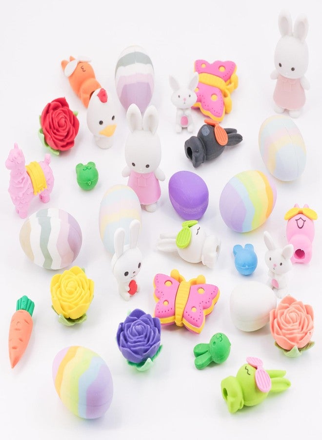 CLOCK KING 30Pcs Cute 3D Easter Erasers, 24 Styles Including Bunnies, Easter Eggs, Flowers, and More. Perfect as Easter Egg Stuffing, School Gifts, and Party Favors. - Image 1