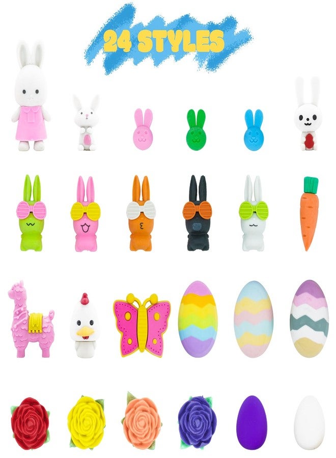 CLOCK KING 30Pcs Cute 3D Easter Erasers, 24 Styles Including Bunnies, Easter Eggs, Flowers, and More. Perfect as Easter Egg Stuffing, School Gifts, and Party Favors. - Image 2