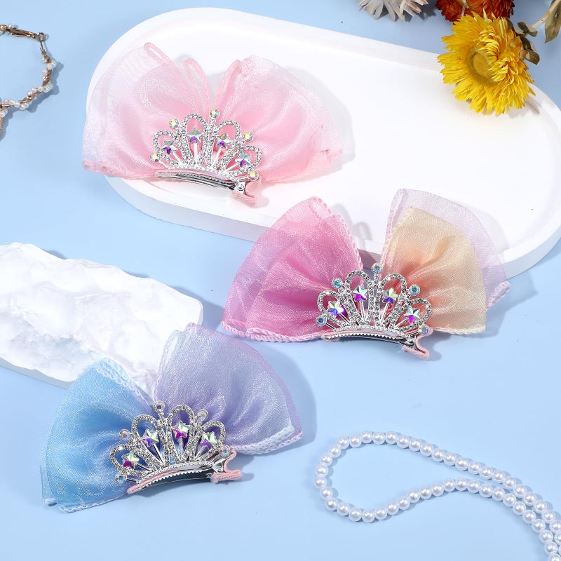 Telooco 3Pack Bow Hair Clips, Crown Hair Barrettes, Cute Rhinestones Princess Bows Metal Side Hair Clips Sparkly Birthday Hair Styling Accessories - Image 3