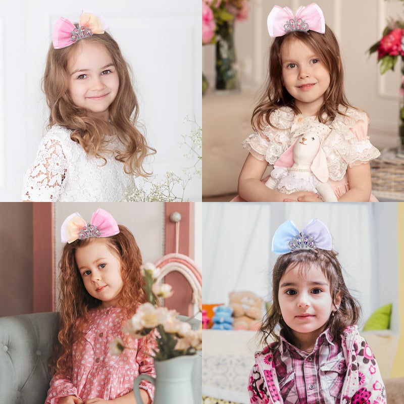 Telooco 3Pack Bow Hair Clips, Crown Hair Barrettes, Cute Rhinestones Princess Bows Metal Side Hair Clips Sparkly Birthday Hair Styling Accessories - Image 5