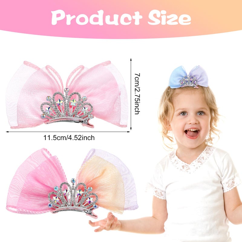 Telooco 3Pack Bow Hair Clips, Crown Hair Barrettes, Cute Rhinestones Princess Bows Metal Side Hair Clips Sparkly Birthday Hair Styling Accessories - Image 2