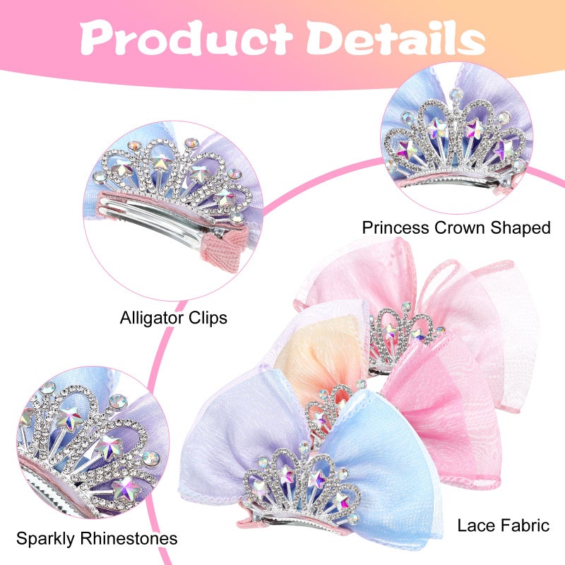 Telooco 3Pack Bow Hair Clips, Crown Hair Barrettes, Cute Rhinestones Princess Bows Metal Side Hair Clips Sparkly Birthday Hair Styling Accessories - Image 4
