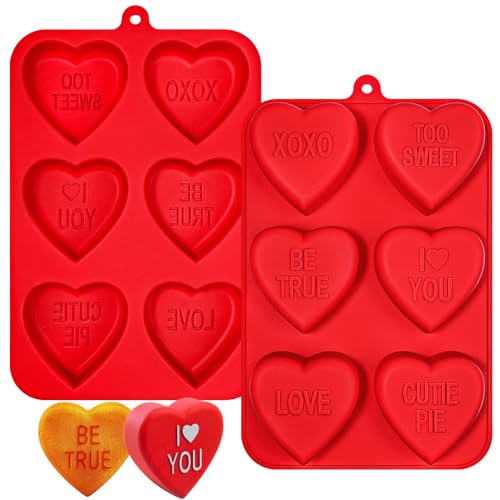 Webake Large Conversation Heart Mold for Baking Heart Silicone Cake Molds 6Cavity Heart Shaped Cake Pans2 Packs