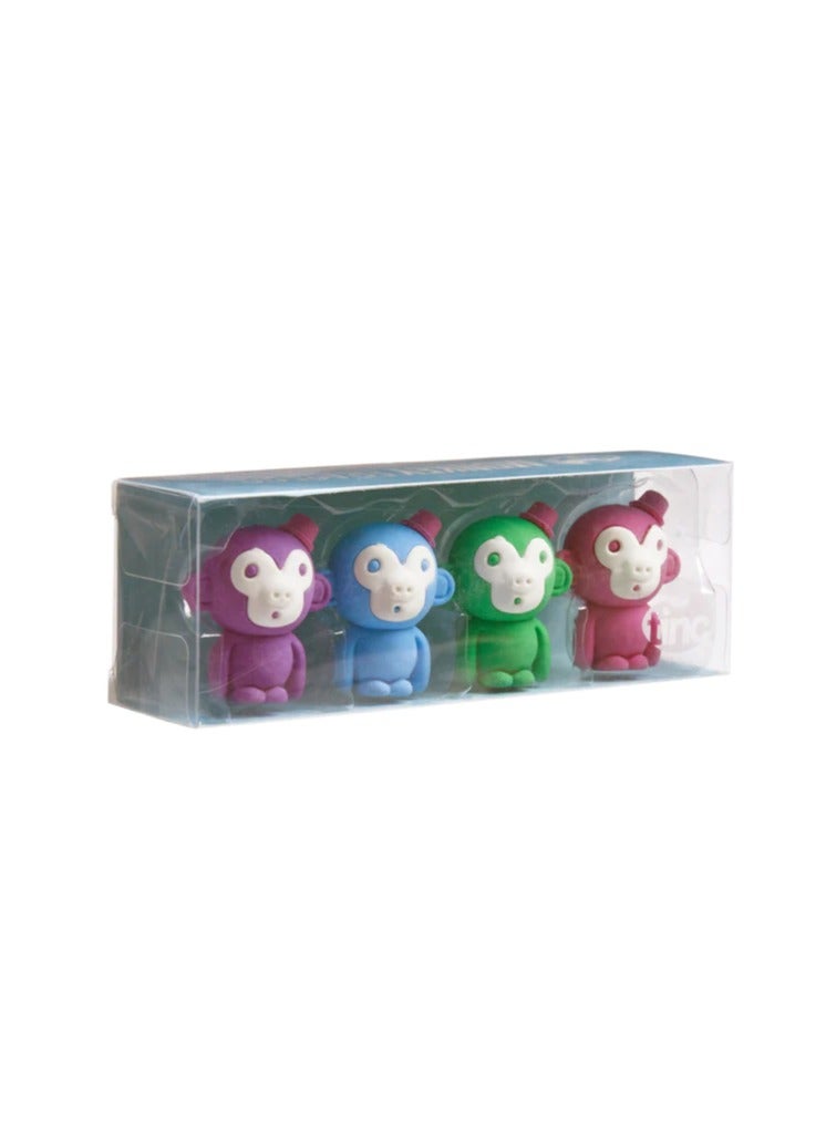 Tinc Colorful Monkey Erasers Set Of 4